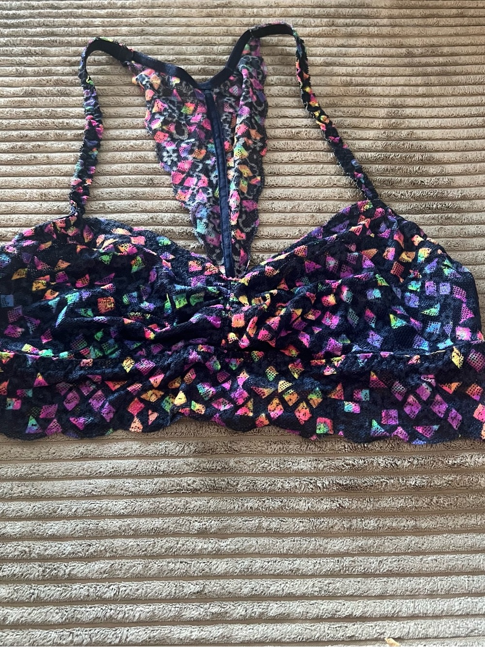 PINK Victoria's Secret Blue Lace Bralette with Multicolor Confetti